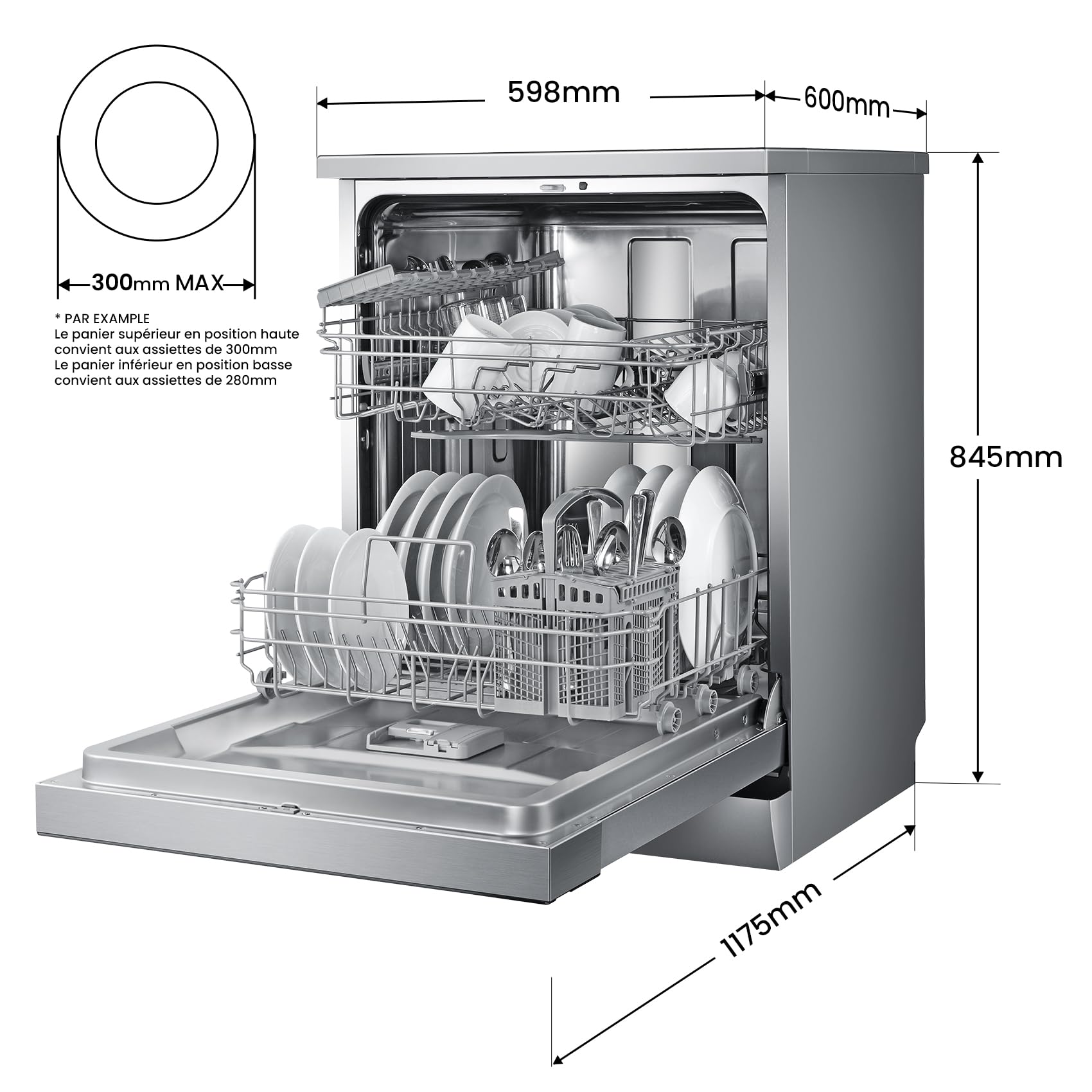 Lave-vaisselle pose libre COMFEE' FD1435E-X 14 couverts 44 dB acier inoxydable
