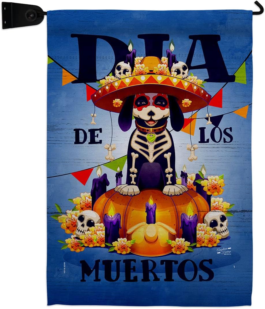 Día de Muertos Dog Decorations MailBox Flag Set Post Day of Dead Decor Room Home Mexicanos Fiesta Ourdoor Indoor Halloween Flag Tapestry Yard Sign Poster Mexican Banderas Para Casa Gifts Mad In USA
