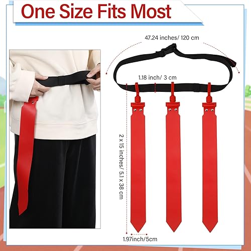 Vista 67 de Hungdao Cinturones y banderas de fútbol para 12 jugadores, cinturones de fútbol ajustables para niños, adolescentes, adultos, entrenamiento en Rojo