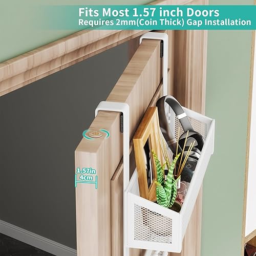 Miniatura 62 de HapiRm Gancho para puerta con 2 cestas de malla y 9 ganchos, acero inoxidable 304 sin perforaciones sobre el colgador de puerta, organizador