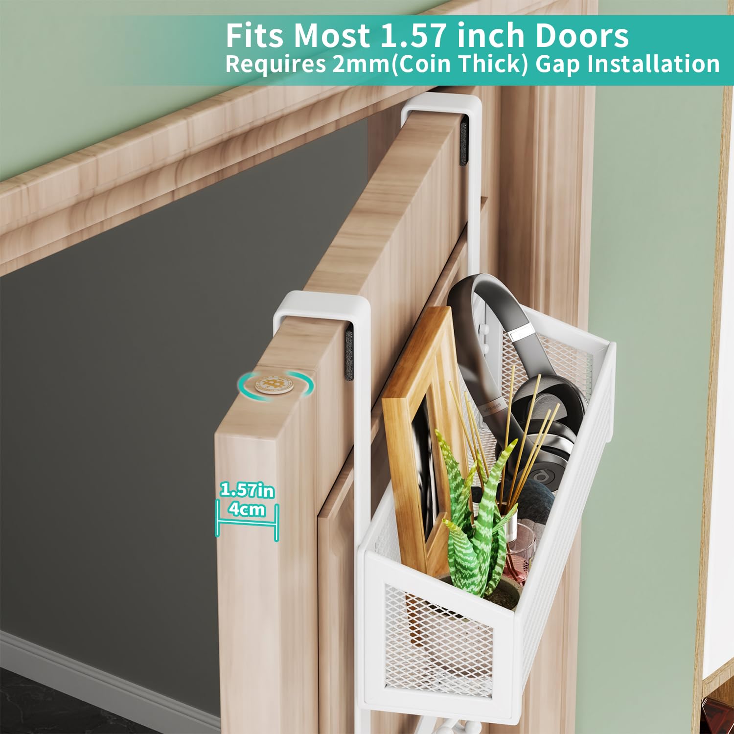 HapiRm Over Door Hanger, Over Door Hook Easy Install, Door Hangers with 16 Hooks, Mesh Basket Coat Hook for Clothes Keys - Image 3
