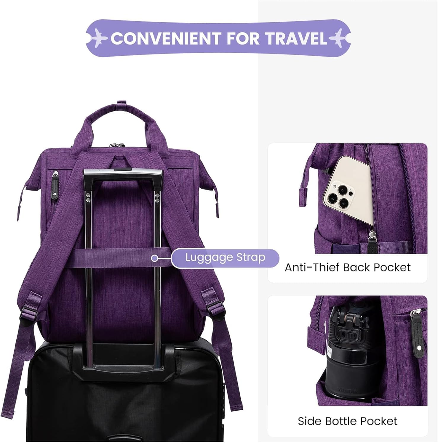 LOVEVOOK 17 inch Laptop Backpack for Women, Teacher Nurse Work Travel Backpacks Purse,Computer Bag, Purple - Image 3
