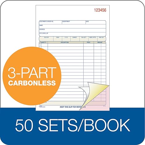 Miniatura 4 de Adams Libro de pedidos de ventas, 3 partes sin carbono, blancocanariorosa, 5-916" x 8-716", 50 juegos (TC5805) (paquete de 2)