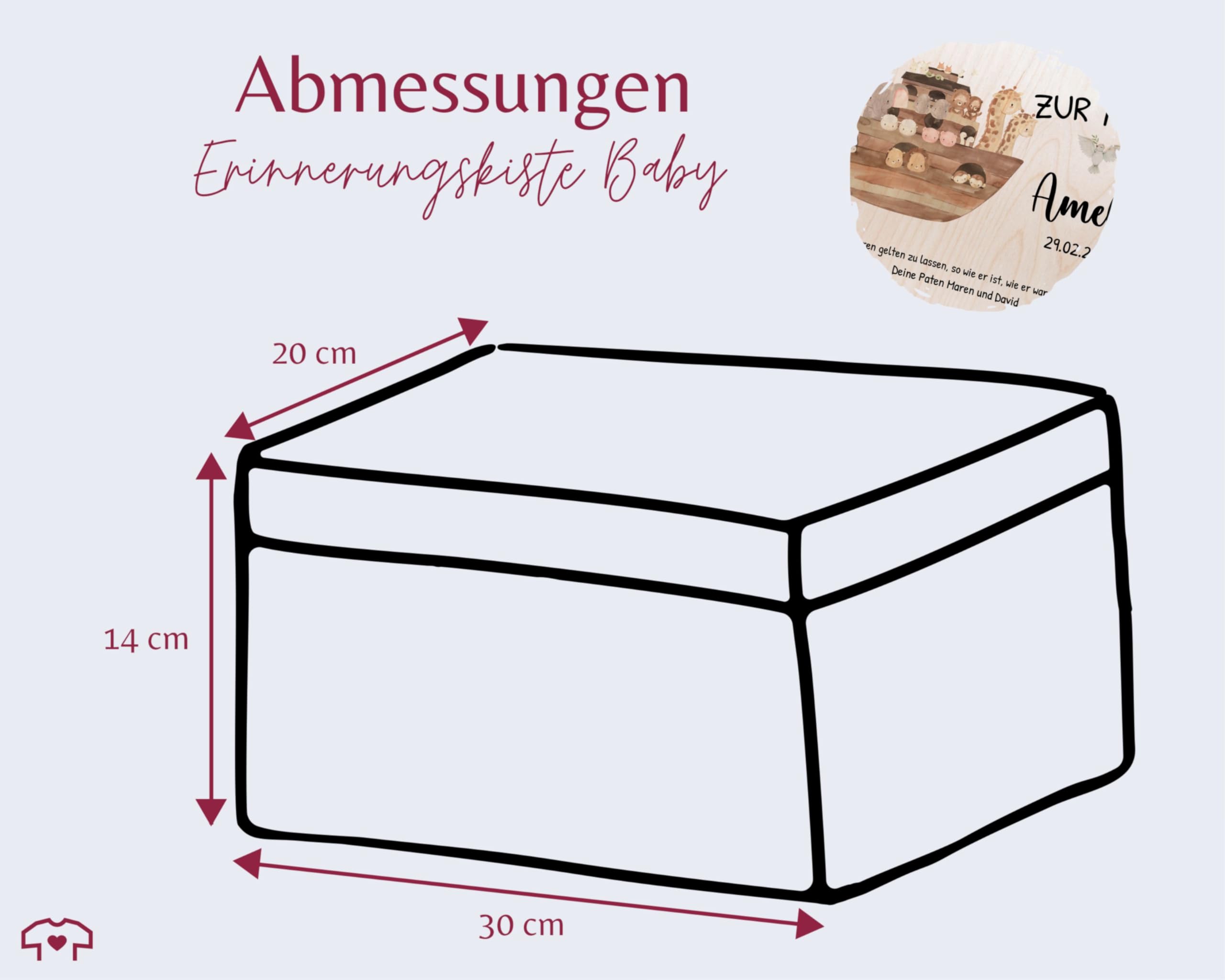 Holz Erinnerungsbox Baby Geschenkbox Baby - Erinnerungskiste zur Taufe mit Spruch Arche Noah | Taufgeschenk Holzkiste - 30 x 20 x 14 - Holz - kiste taufspruch erinnerungsboxen für babys