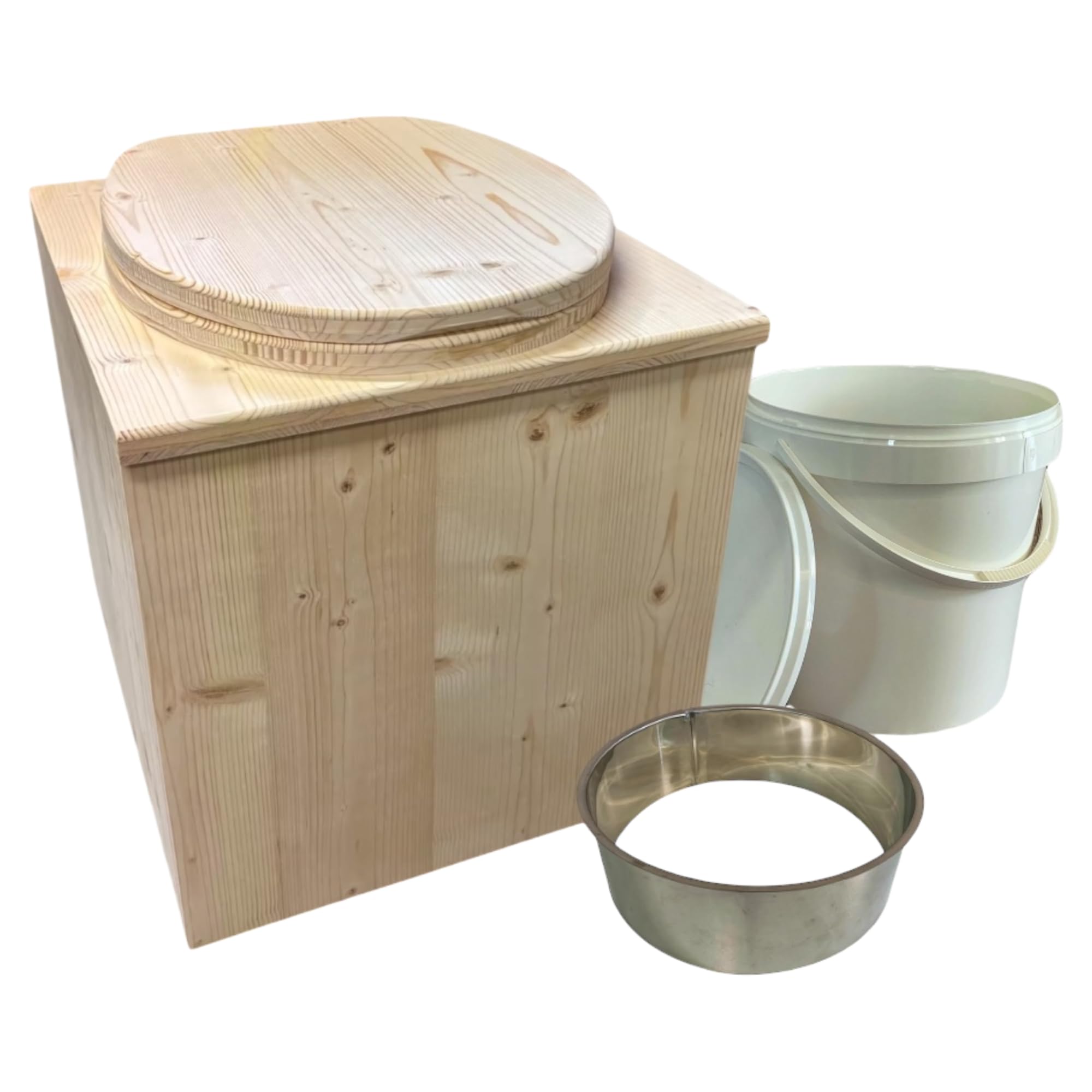 Générique Toilette seche ECO Plus en Bois avec bavette INOX et Seau Plastique - Fabrication Française Artisanale -