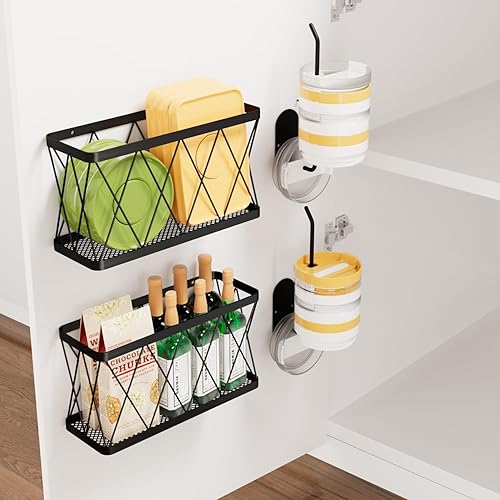 Miniatura 15 de YIGII Paquete de 3 Organizador Adhesivo para Puerta de Gabinete - Organizador de Almacenamiento de Tapas para Tupperware, Organizador de Puerta de