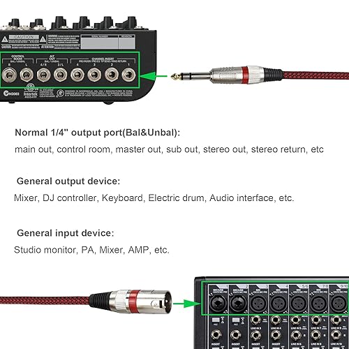 Miniatura 6 de Cable XLR macho a TRS de 14 de pulgada equilibrado, adaptador de cable de micrófono estéreo a XLR de 25 pies, trenzado de nailon, blindado OFC,