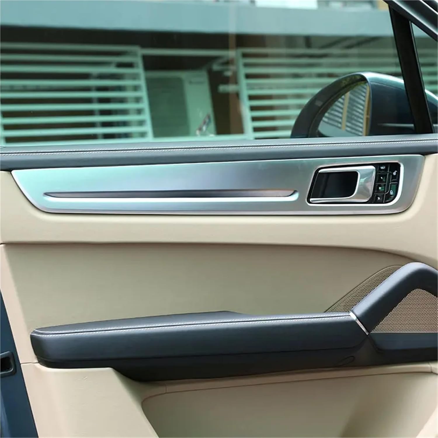 Compatible with Porsche Cayenne 2018-2023 ABS Carbon Fiber/Silver Car Door Inner Door Panel Cover Trim Stickers Car Accessories(9 Wire Black Only Left)