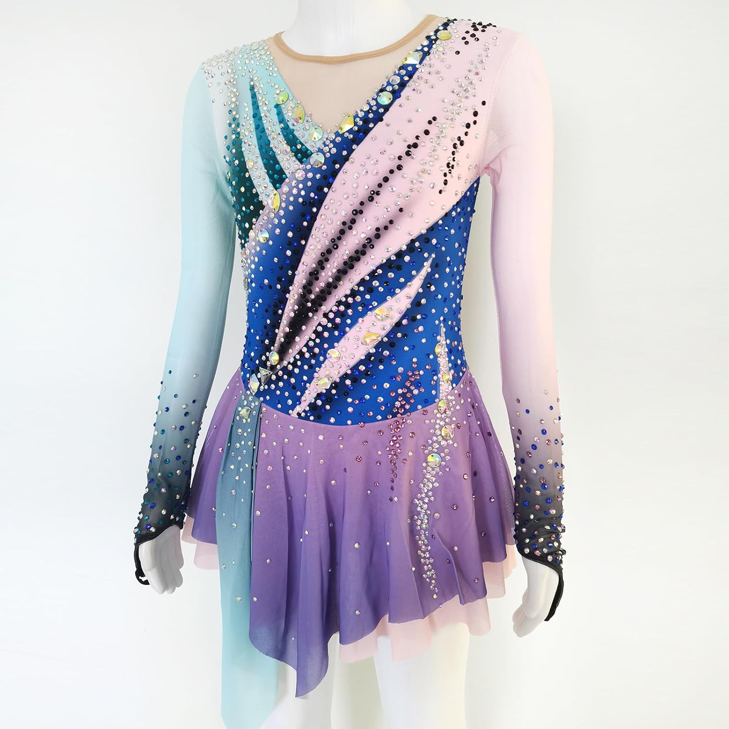 Girl's Blue Purple Ice Figure Skating Dress Sparkling Competition Performance Costume