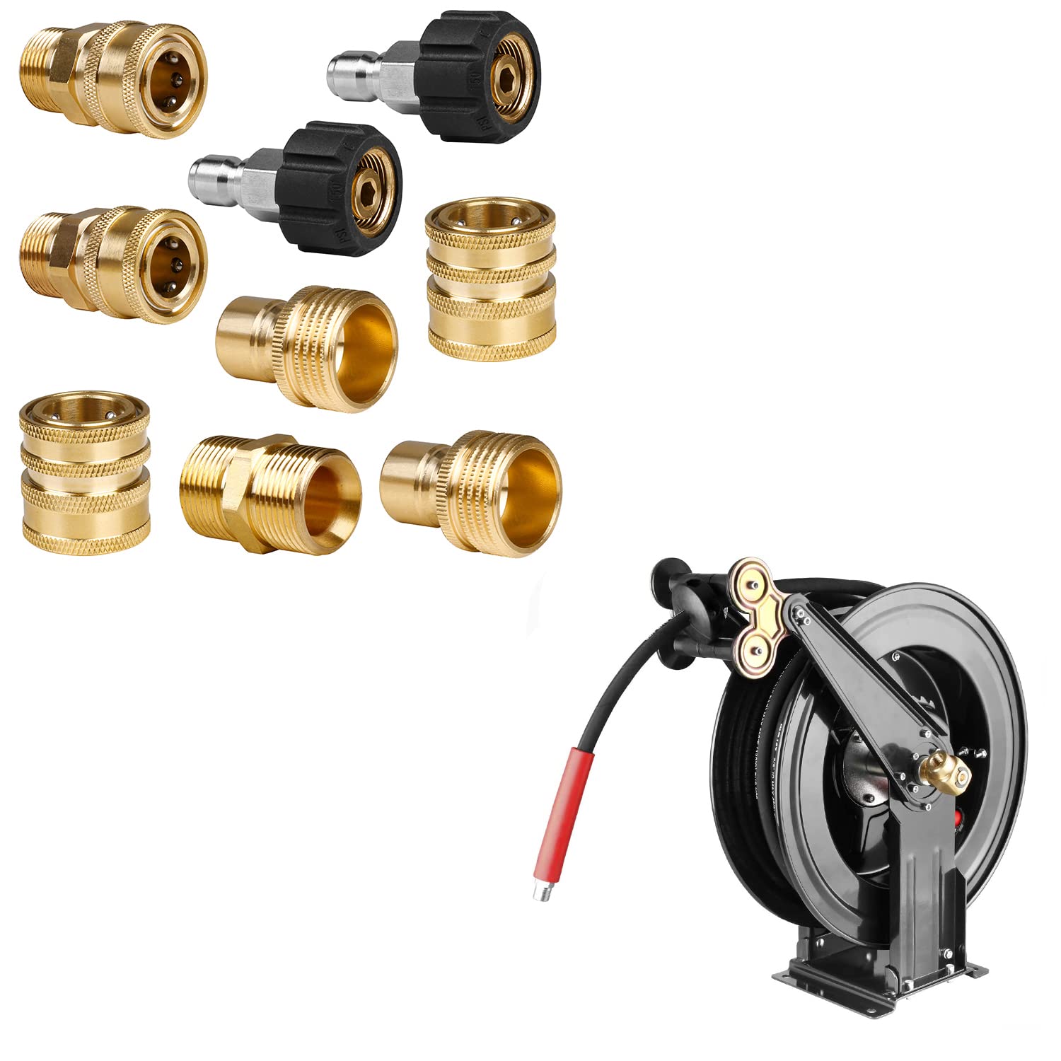 WOJET Pressure Washer Adapter Set & 50' Hose Reel