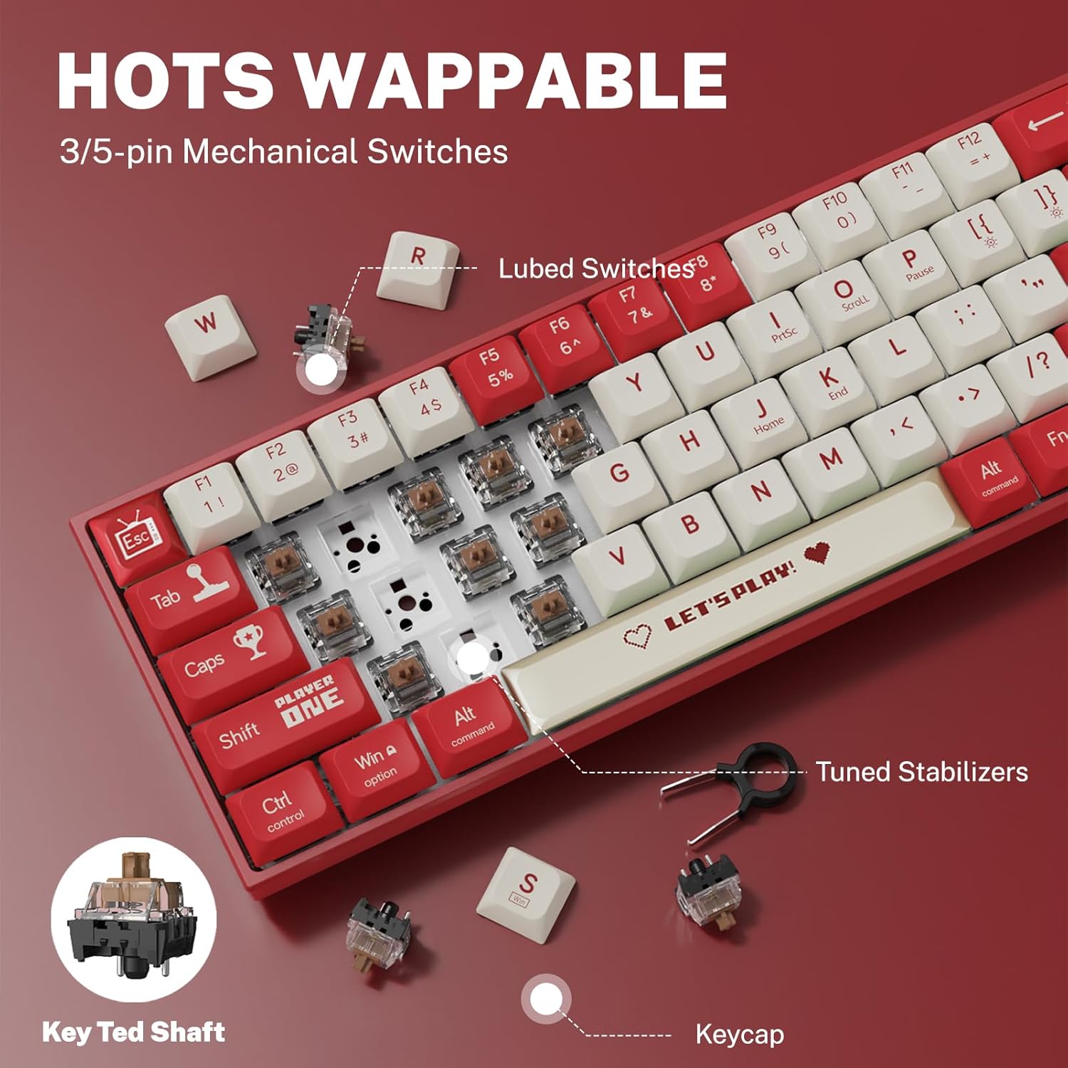 Diagram showing hot-swappable switches and keycap/switch puller