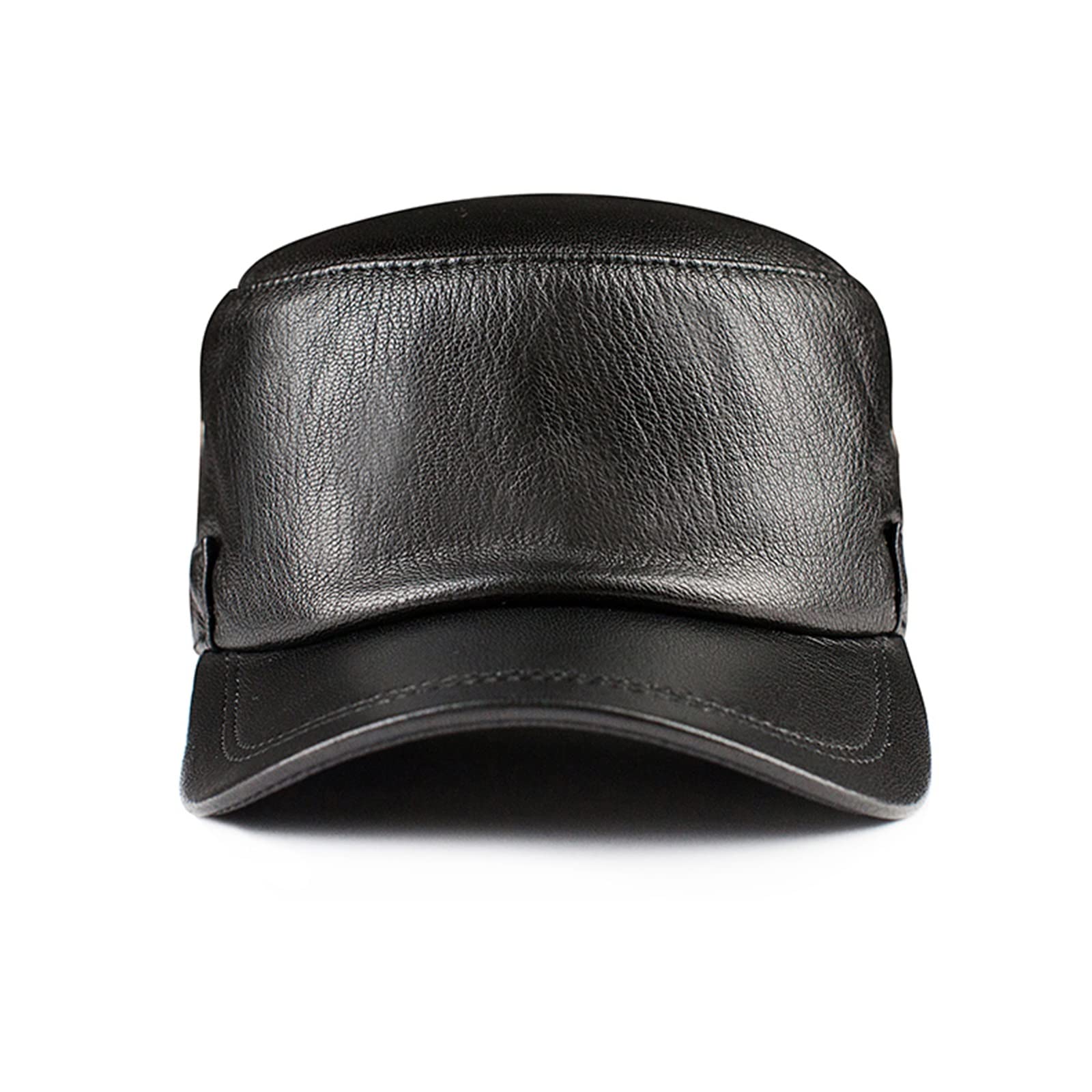 ZYC Męski kapelusz baseballowy jesień i zima na zewnątrz PU Leather Bluszcz Cap Klasyczny Golf Płaska Kapelusz Wojskowy Kapelusz Jazdy Kapelusz Wędkarski,Black,XL (57 58cm)