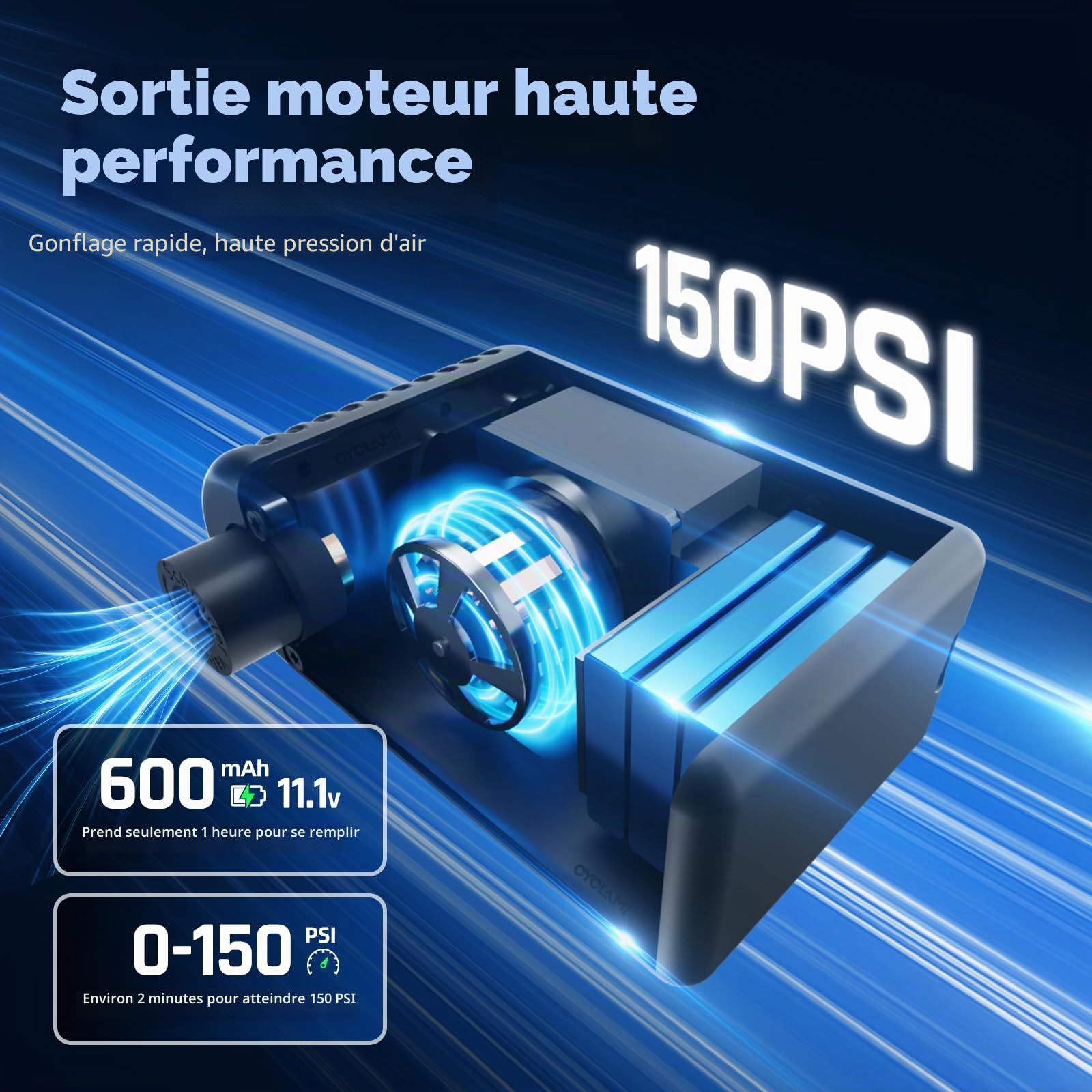 A2MAX Pompe à Vélo Electrique Mini Pompe Velo Portable avec Manomètre Numérique Max 150 PSI arrêt Automatique pour Tous Les vélos pour Valve Schrader et Presta