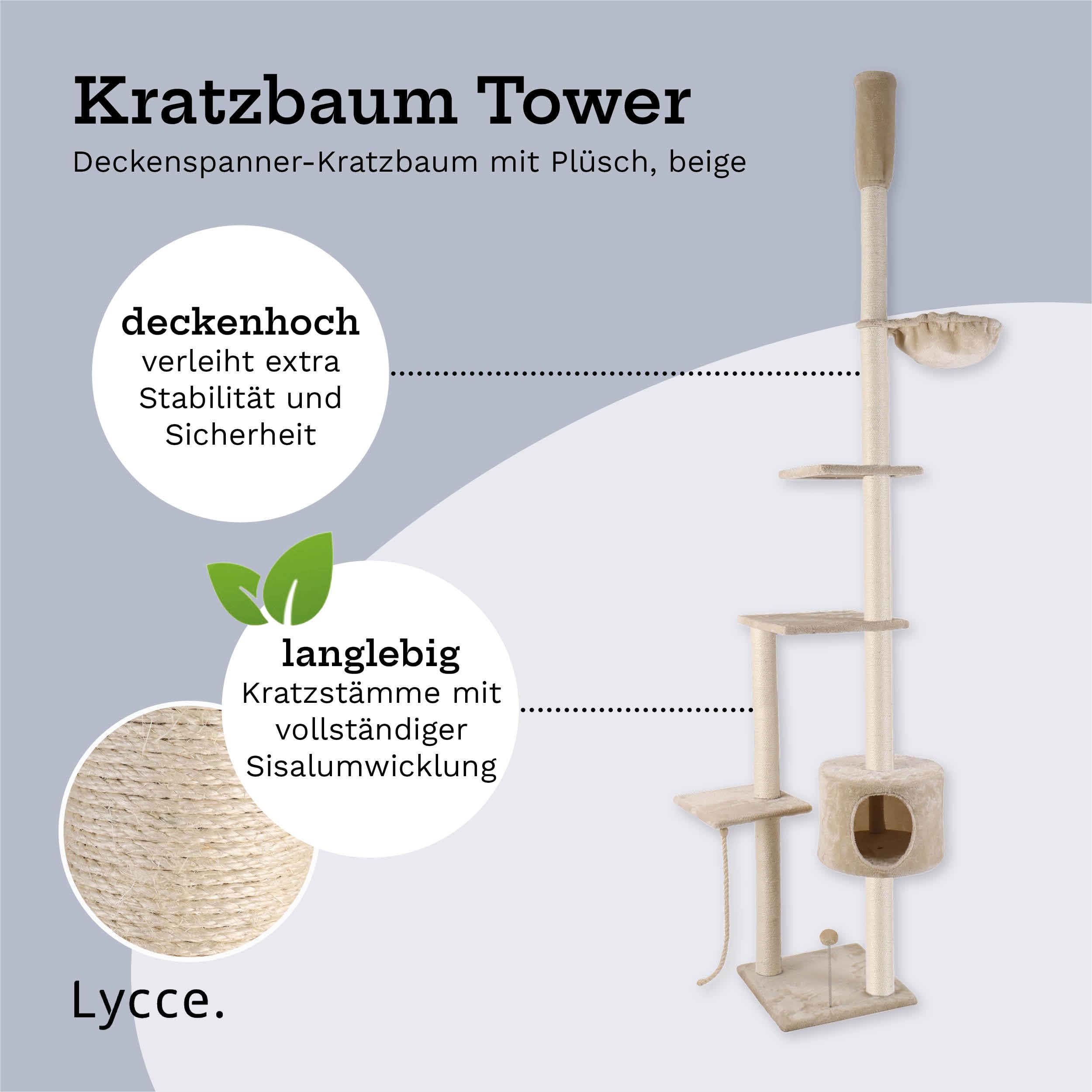 Lycce Katzenbaum Tower Kratzbaum deckenhoch Sisal Plüsch beige 230-260cm