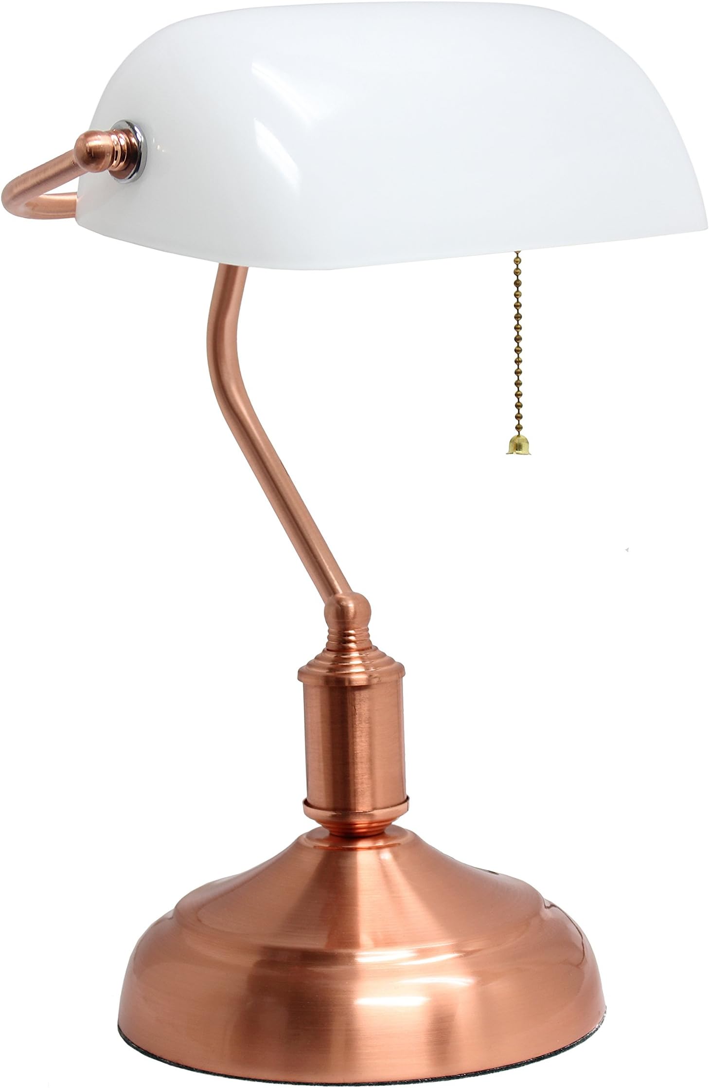 Simple Designs LT3216-RGD Executive Banker's Desk Lamp with White Glass Shade, Rose Gold
