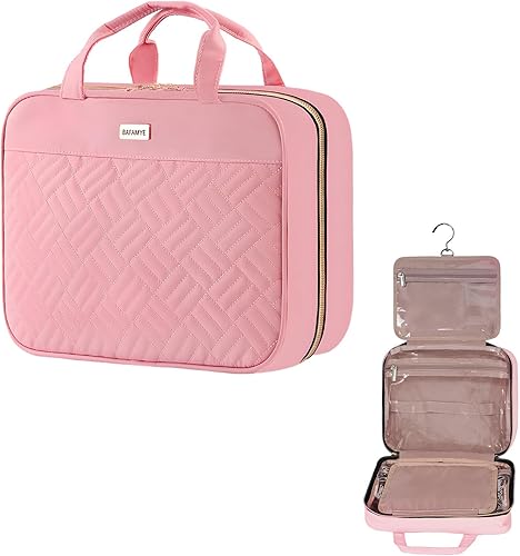 Miniatura 9 de BAFAMYE Neceser de viaje para mujer, resistente al agua, bolsa de cosméticos para maquillaje, contenedor de tamaño completo con gancho para colgar