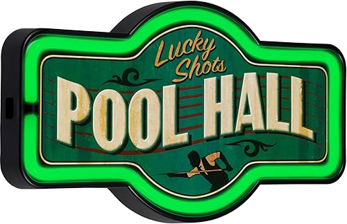 Lucky Shots - Letrero de neón LED para piscina, decoración de pared retro de inspiración vintage para la cueva del hombre, sala de juegos, sala de