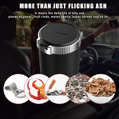 Miniatura 10 de Cenicero de automóvil con tapa, cenicero desmontable inoxidable sin humo, mini bote de basura portátil para vehículo con luz LED azul, accesorios