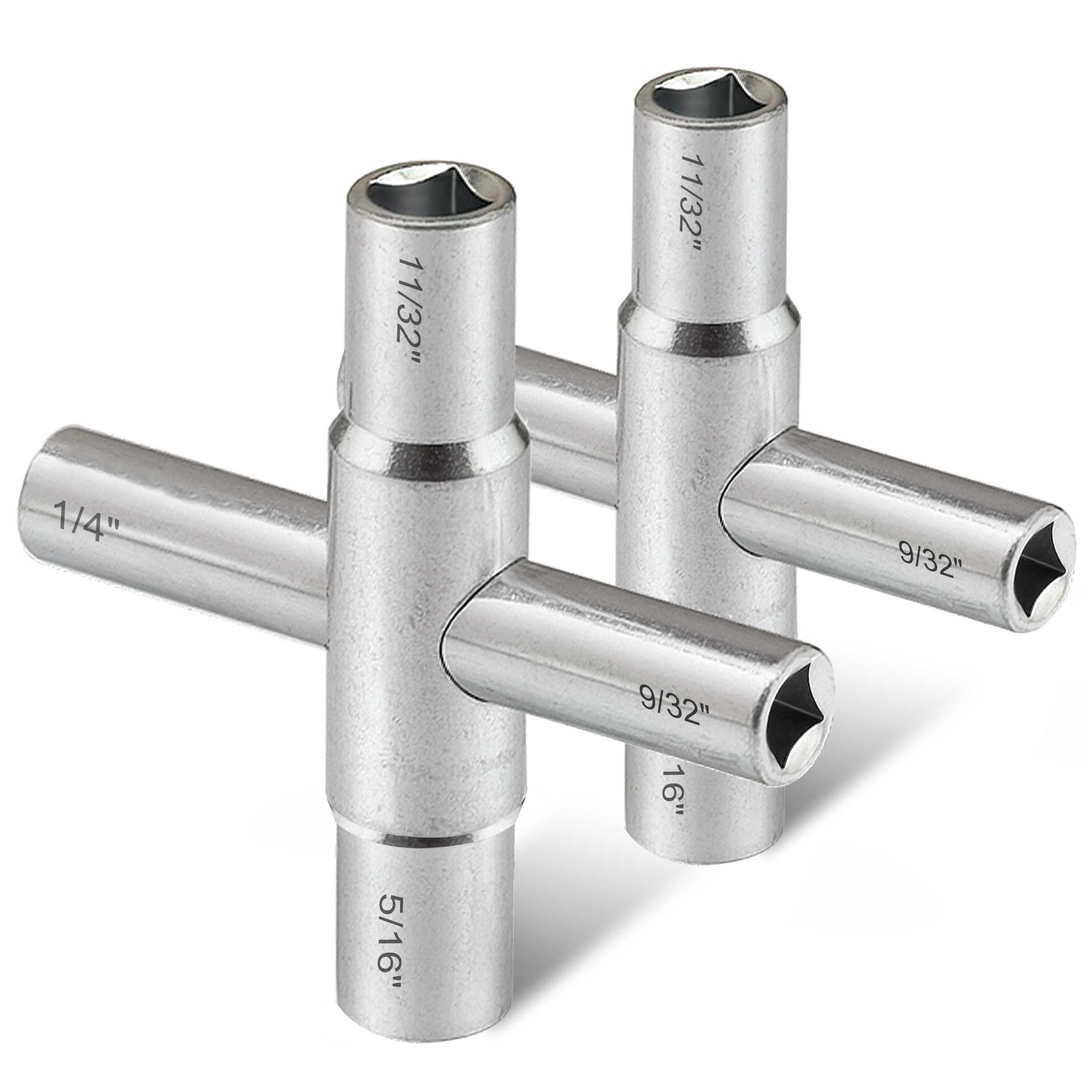 Hanpex 2Pc. 4 Way Sillcock Water Key Set, 1/4", 9/32", 5/16", 11/32", Utility Key Fits Most Sillcock, Stopcock, Water Spigots, Wall-hydrant, Control