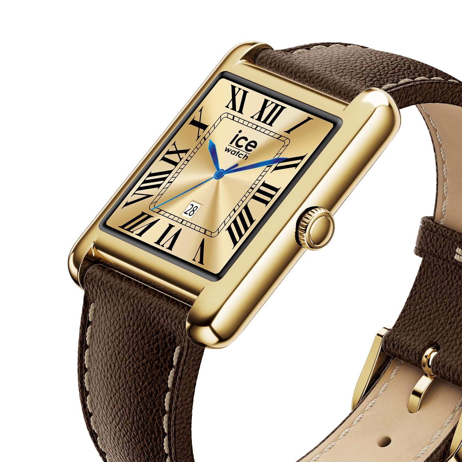 ICE-WATCH - Ice Smart TKS 2.0 Gold Chocolate Grain - Montre connectée dorée pour Femme avec Bracelet en Cuir - 025618 (1.41 Pouces / 32mm) - Smartwatch, Suivi des activités physiques et de la santé