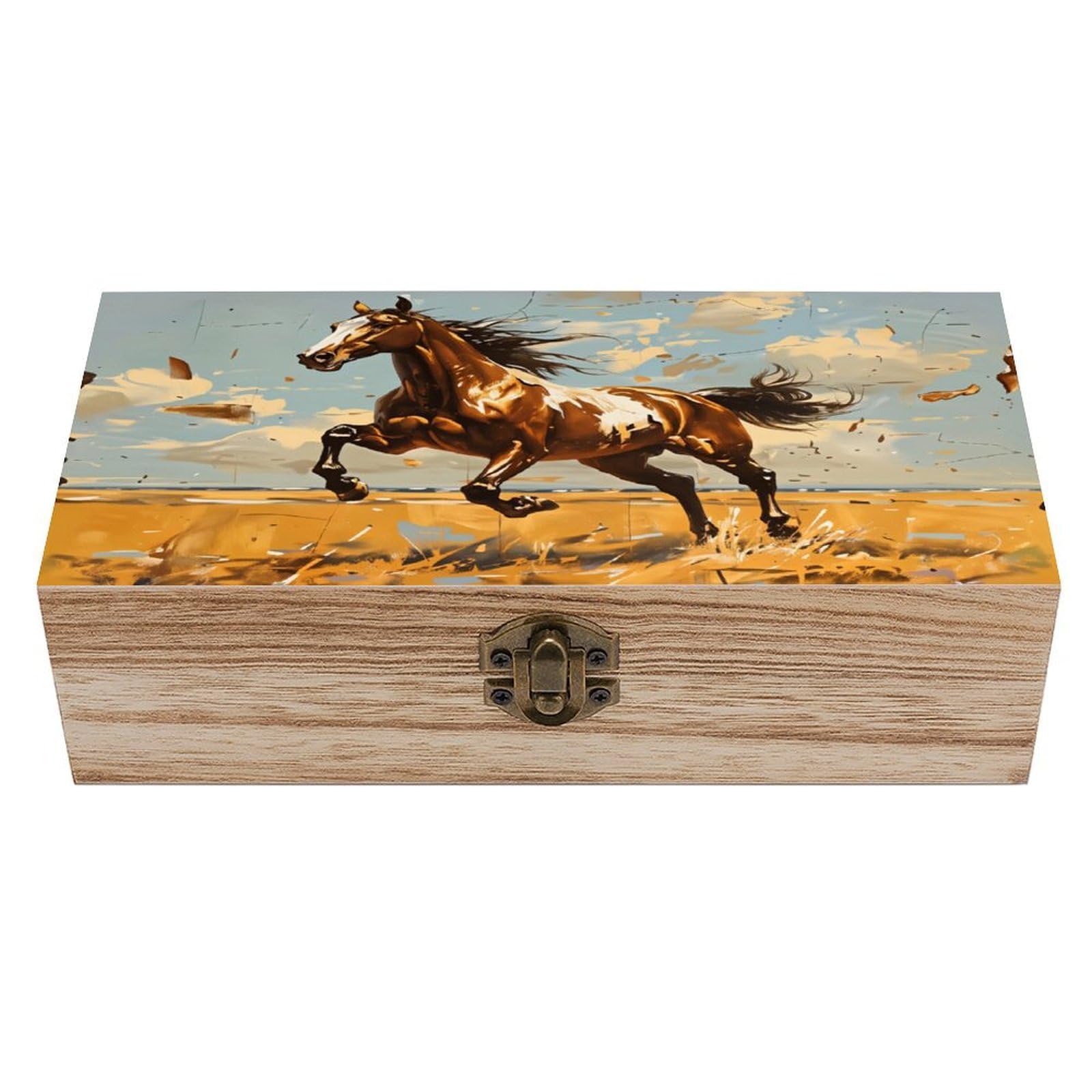 asbwuo Galloping Horse Vintage Wooden Keepsake Box