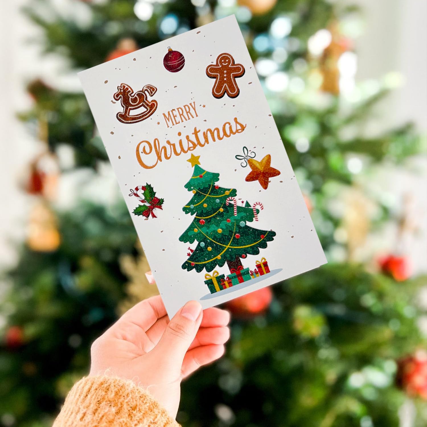 Tarjetas de felicitación de Navidad, paquete de 24 tarjetas de regalo de Navidad hechas a mano con sobres y calcomanías, 12 diseños para Navidad familiares y saludos de vacaciones