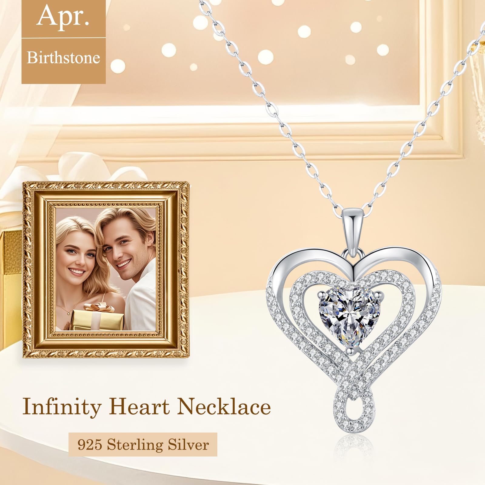 Collana Donna Argento Sterling 925 con Infinito Ciondolo Doppio Cuore Gioielli Regalo Donna Mamma Fidanzata Compleanno San Valentino Natale Anniversario Festa Della