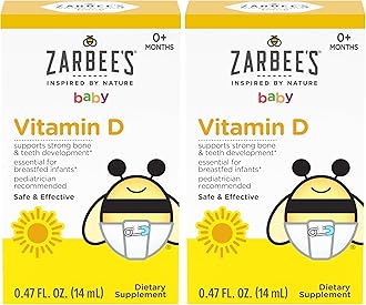 Zarbee's Vitamin D Drops for Infants, 400IU (10mcg) Baby & Toddler Liquid Supplement, Newborn & Up, Dropper Syringe Included, 0.47 Fl Oz (Pack of 2)
