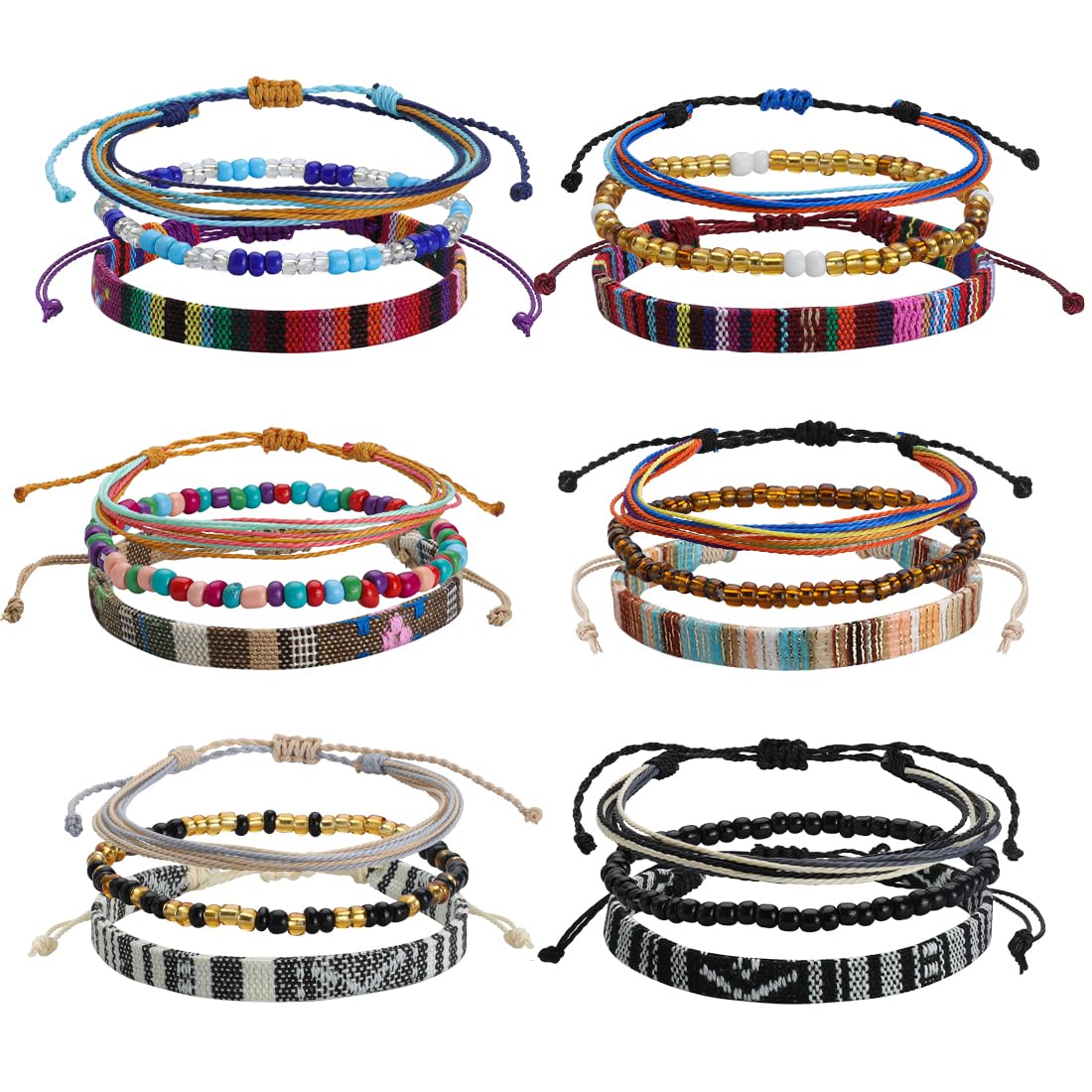 18pcs Boho Surfer Beach Bracelet Ankle, Surfer Wave Bracelet Adjustable Waterproof
