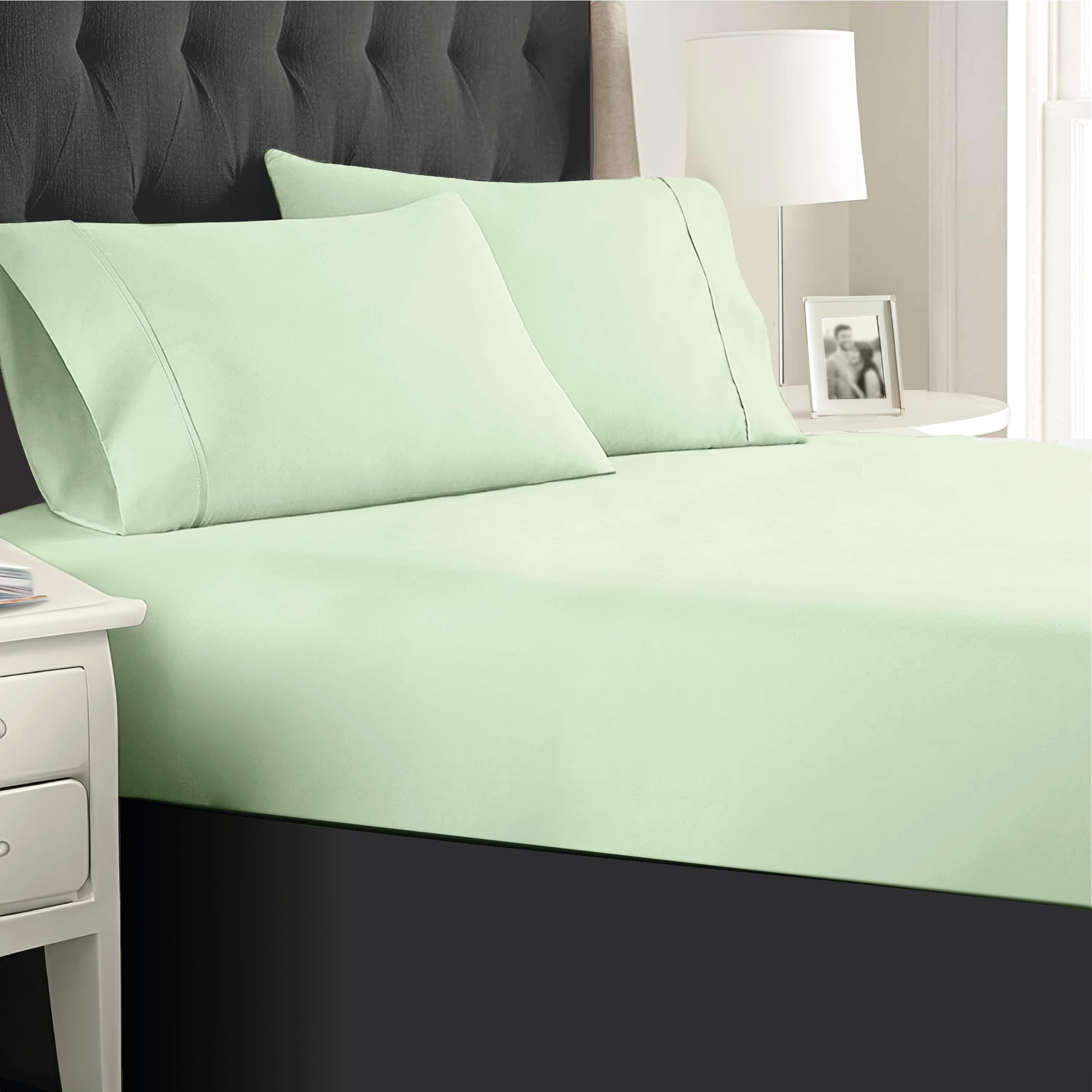 Salt EarthCotton King Size 4 Piece Sheet Set 100% Cotton with 16 Inch Deep Pockets Easy Fit Sateen Weave Sheets & Extra Soft Breathable & Comfortable 300 Thread Count, Laurel Green - Limelight