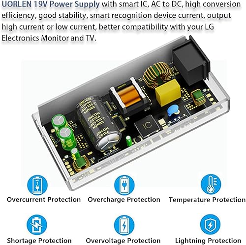 Miniatura 4 de Cable de fuente de alimentación de 19 V con certificación UL para monitor LG de 34 pulgadas, 32 pulgadas, 29 pulgadas, 27 pulgadas, 24 pulgadas, 23