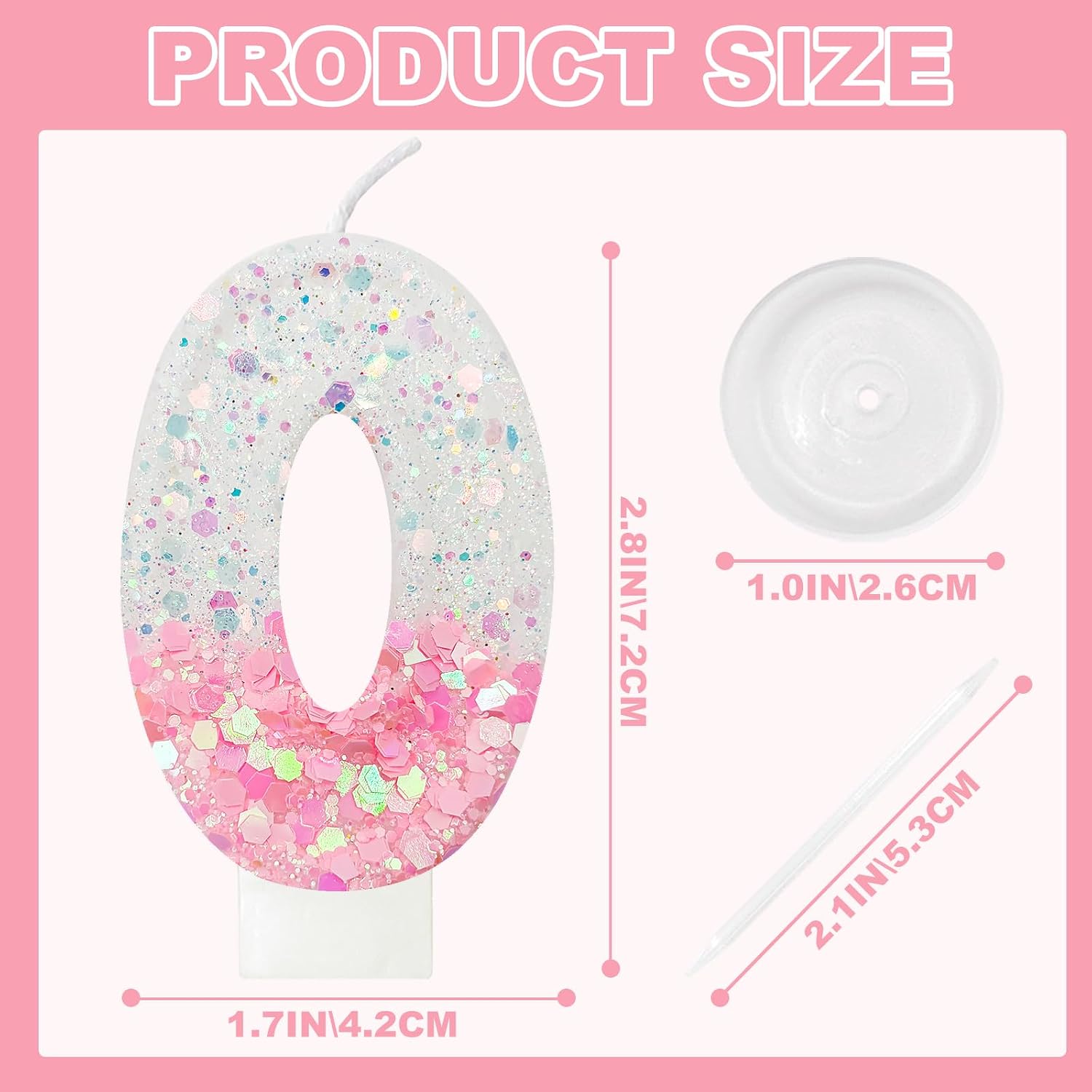 Pink & White Glitter Two-Tone Number 0 Birthday Candle - Sparkly Cake Topper for Birthday Decorations Supplies, Pastel Party Favors (White Pink, 0) image 2