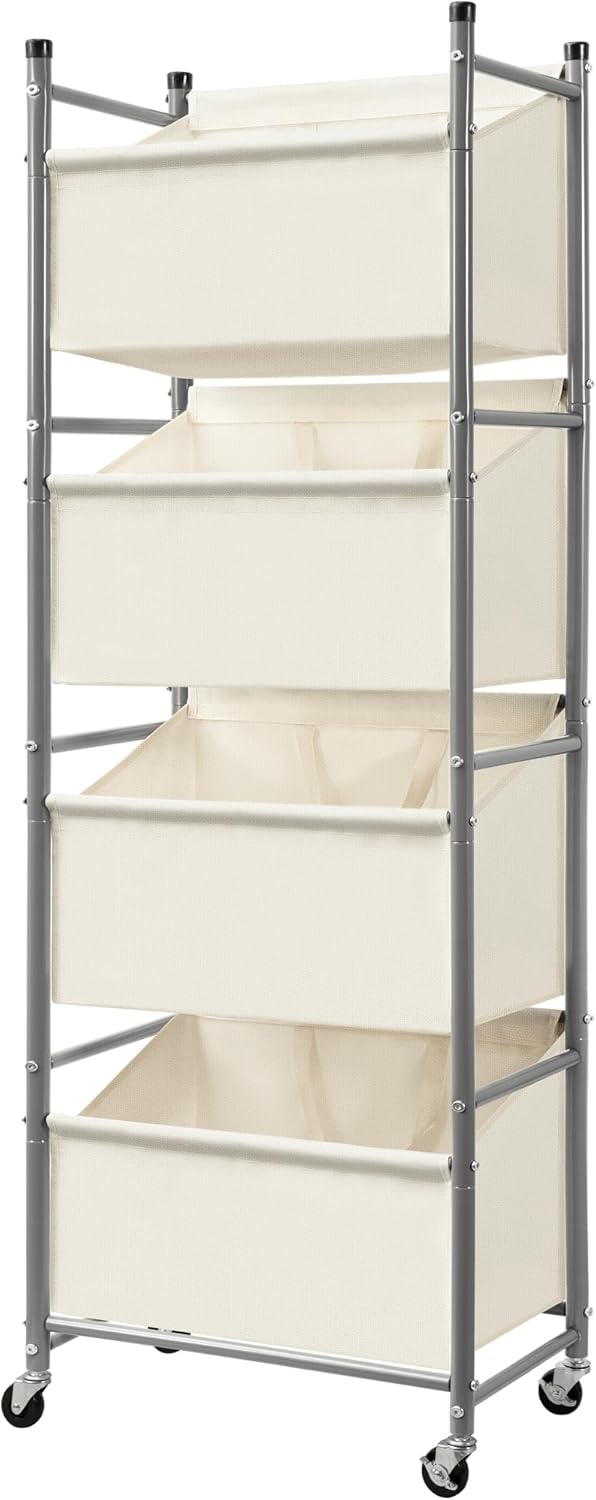 180L 4-Tier Rolling Laundry Hamper with Easy Access Removable Bag, Vertical Laundry Sorter Cart with Wheels & Brakes for Small Spaces, Dorm, Bedroom, Bathroom, Laundry Room, Beige