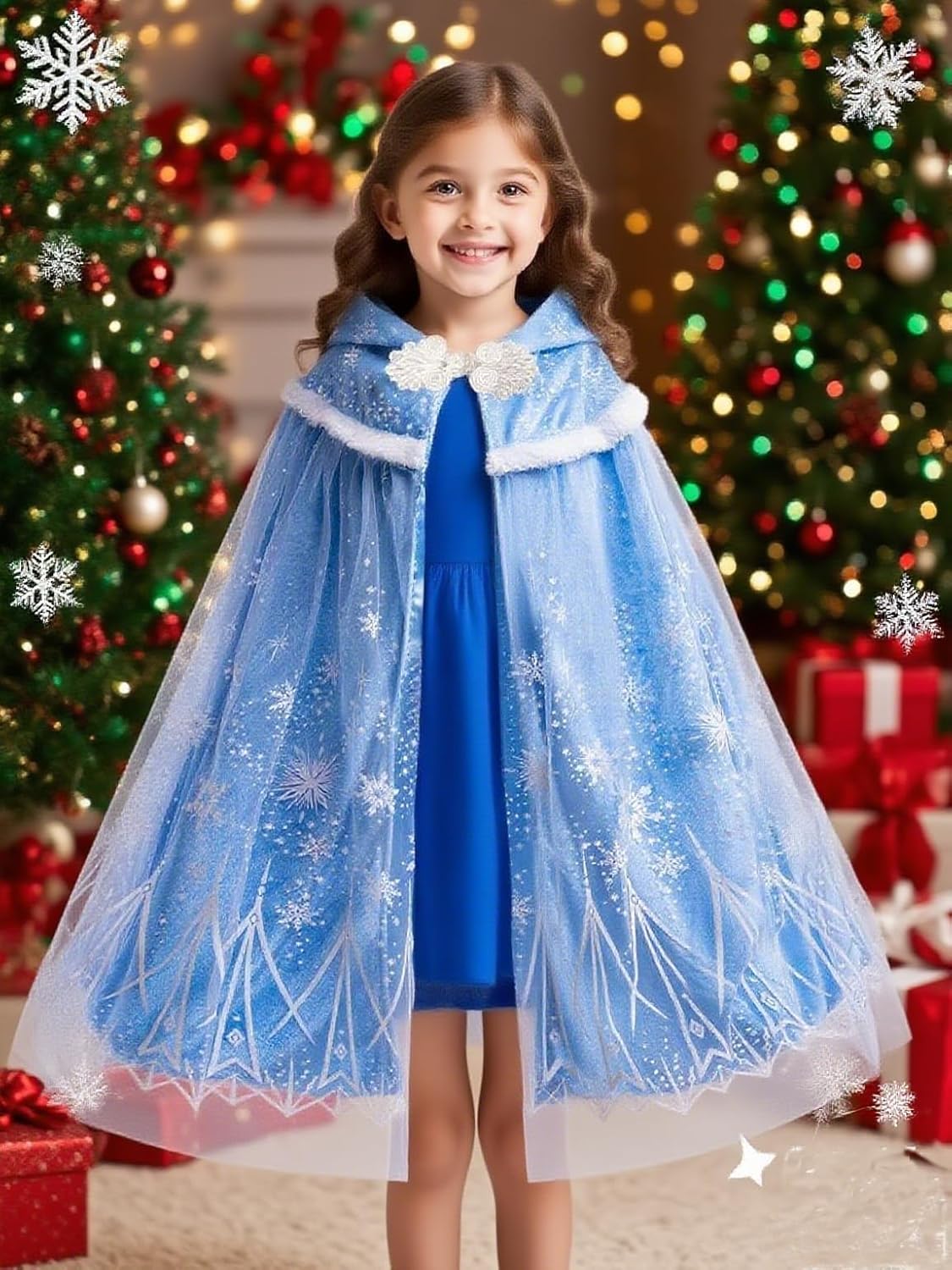Girls Elsa Hooded Velvet Cape Kids Princess Dress up Cloak Girls Velvet Fancy Dress up - Image 7
