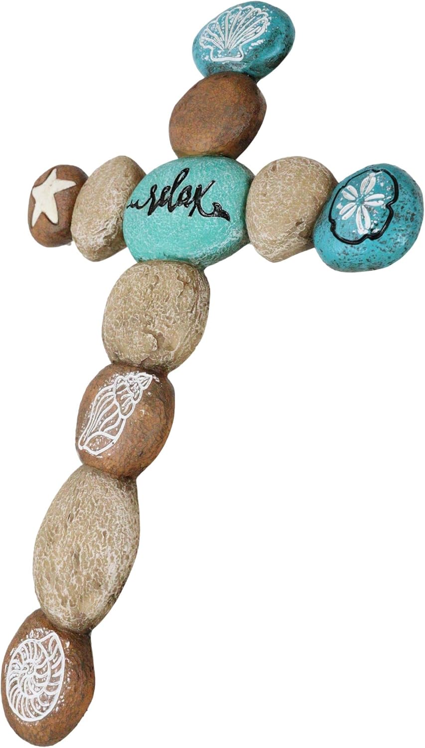 Ebros Gift Nautical Coastal Marine Beach Vacation Relax Starfish Oyster Clam Conch Shell Sand Dollar Pebble Stone Rocks Wall Cross Decor Plaque Christian Catholic Decorative Crucifix Or Crosses