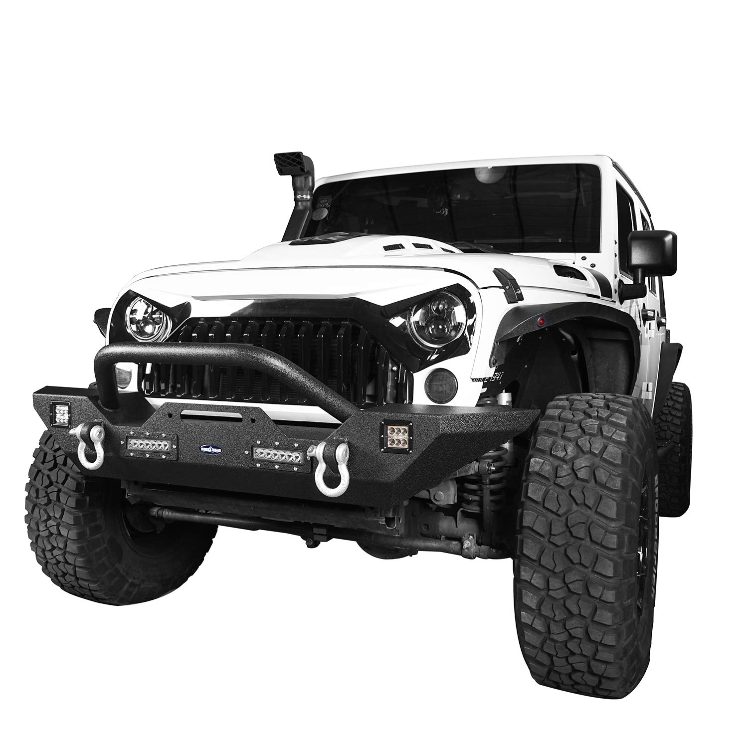 Hooke Road Wrangler Rear Bumper with Spare Tire Carrier + Steel Front Bumper Combo Compatible
