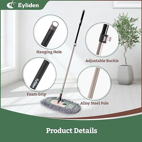 Miniatura 7 de Eyliden Trapeadores profesionales para limpieza de suelos, total de 3 almohadillas de microfibra lavables, repuesto con un solo clic, mango