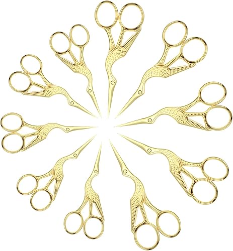 10 tijeras pequeñas de bordado doradas a granel, de 3.7 pulgadas y 4.6 pulgadas cada una de las 5, tijeras de coser de grúa, tijeras vintage para