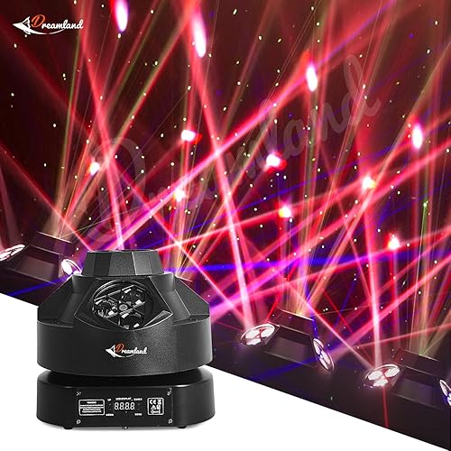 Dreamland Luz de haz de cabeza móvil LED RGBW Rotación Cabeza móvil Disco Luz DJ Luces DMX 512 con sonido activado para iluminación de escenario