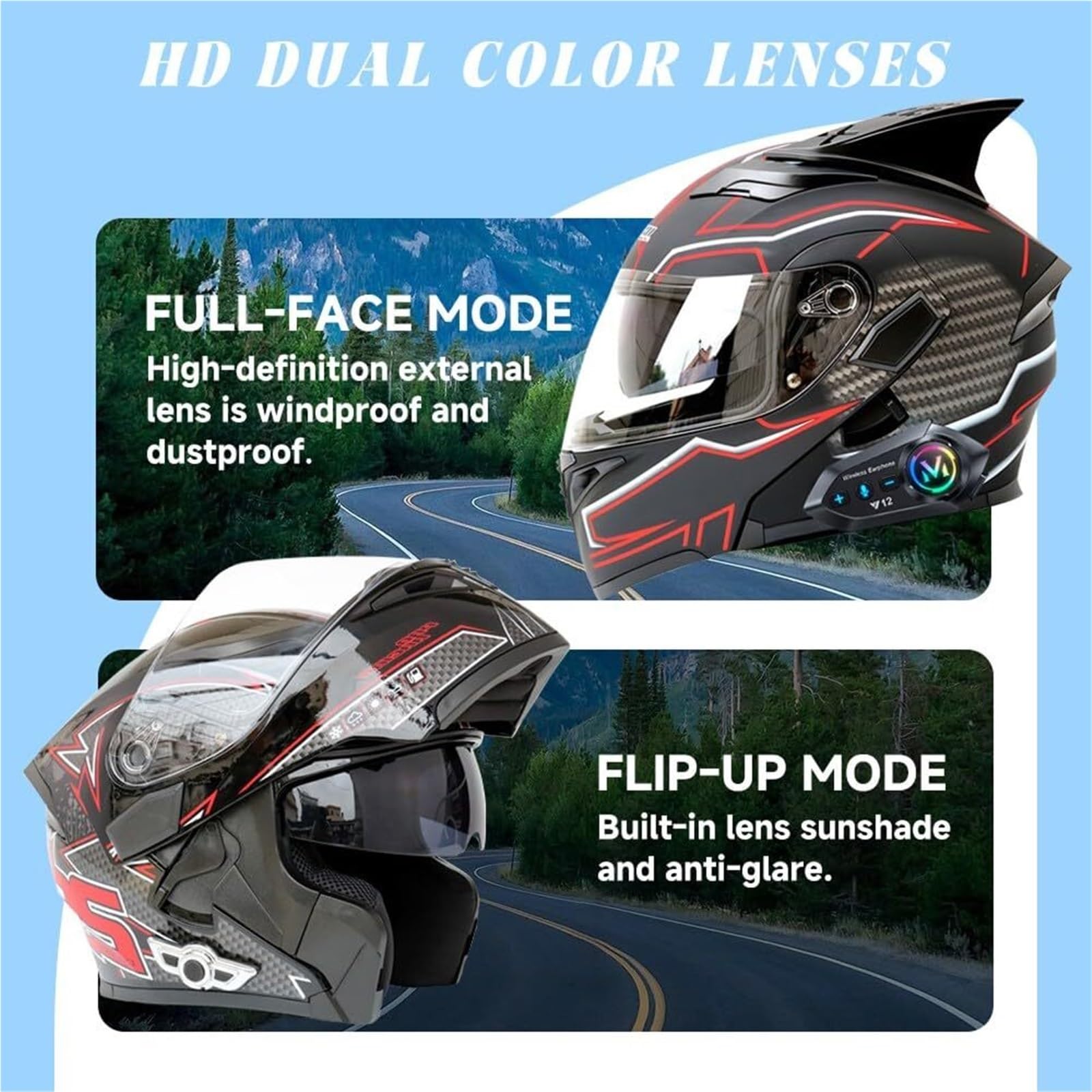 Casco Modular de Motocicleta con Bluetooth, homologado por ECE, abatible, Integral, con Doble Visera antivaho, Forro Lavable y Sistema de ventilación for Adultos, Hombres y Mujeres.(F,XL 61~62CM)