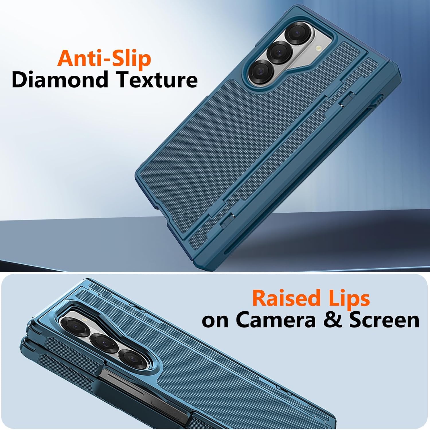 for Samsung Galaxy Z Fold 6 Case with S Pen Holder & Stylus Pen, [Invisible Kickstand] Privacy Screen Protector Rugger Hinge Protection Cover Military Grade Protective Case for Z Fold 6 Blue