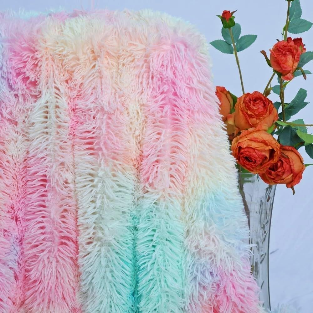MYRU Plush Super Soft Blanket, Colorful Bedding Sofa Cover, Furry Fuzzy Faux Fur Throw, Cozy Tie Dye Shaggy Couch Blanket (51"x63", Rainbow) - Image 3