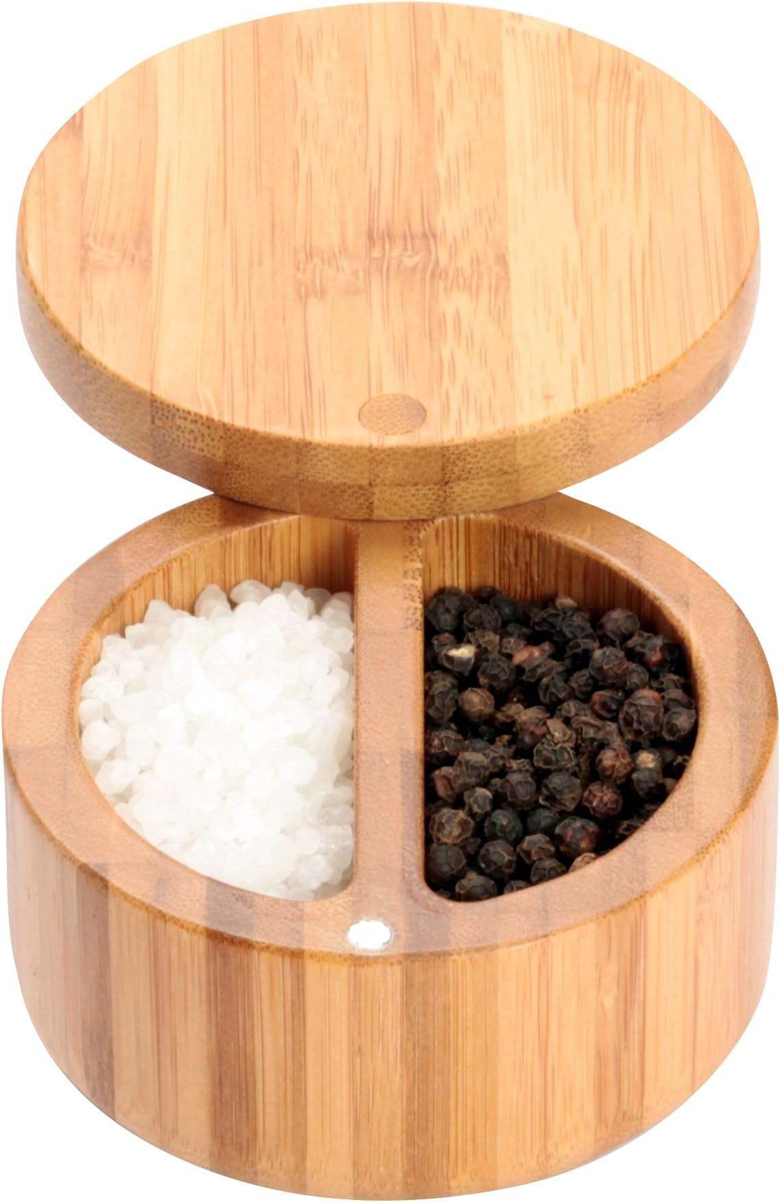 Bamboo Salt Box, Natural Bamboo Container With Magnetic Swivel-Close Lid
