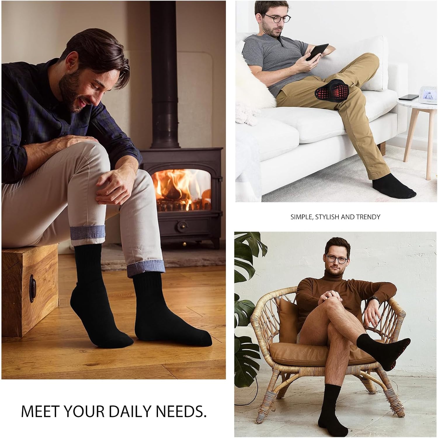 NOVAYARD 5 Pairs Non Slip Socks Non Skid Sticky Grippy Yoga Pilates Hospital Sock Men Women