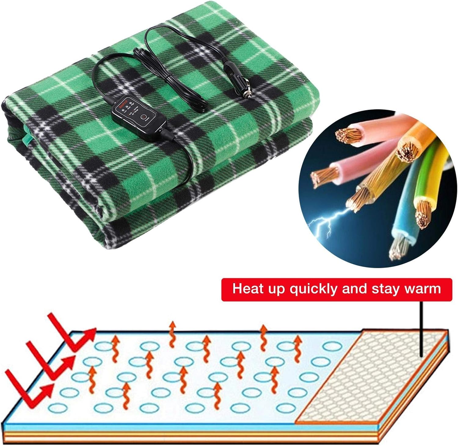 Electric Car Blanket,12V Polar Fleece Blanket Heated Blanket for Car Trucks Winter Cold Weather Heated Car Blanket, 110X145cm