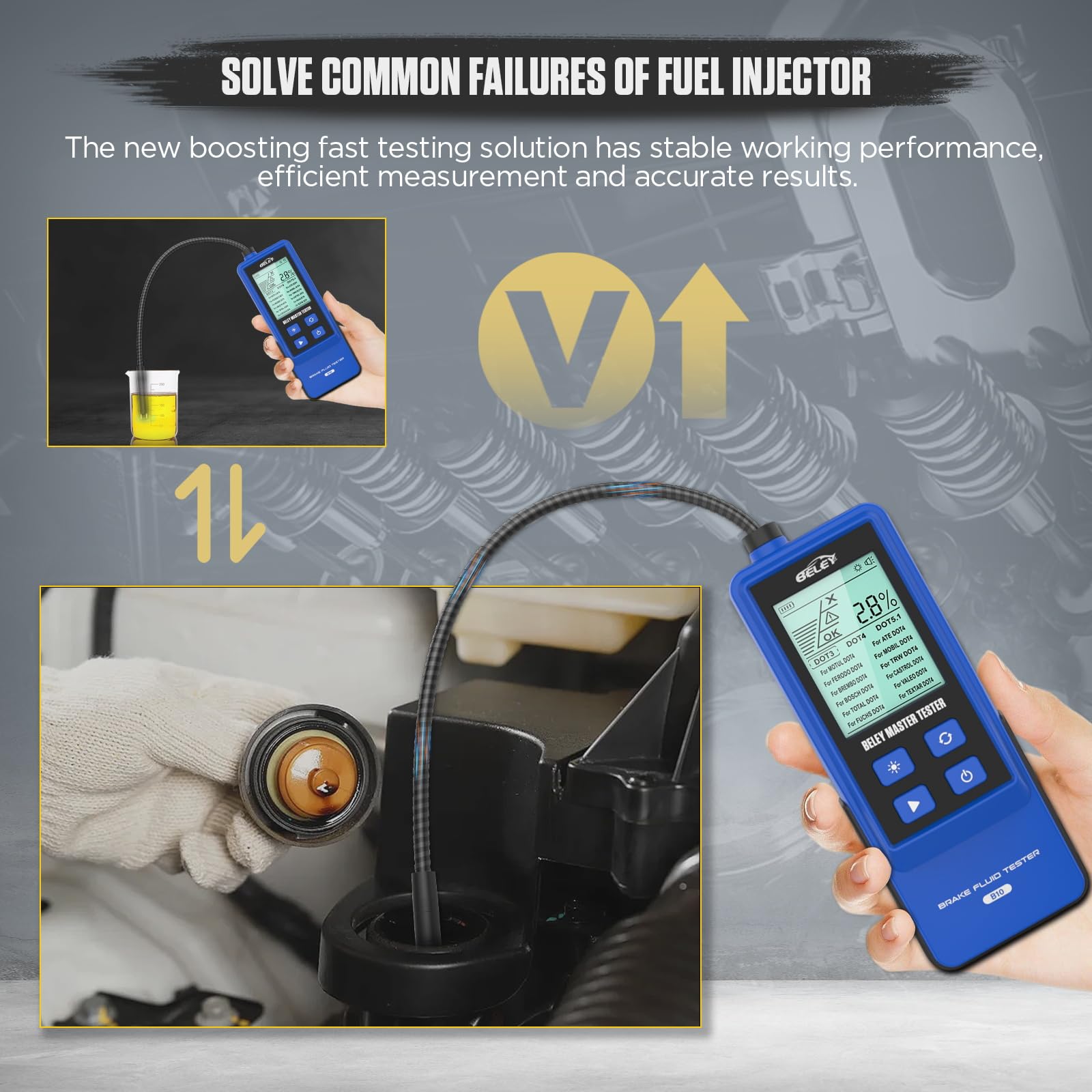 BELEY Tester del Liquido dei Freni per Auto, con Schermo LCD Retroilluminato e Analizzatore di umidità dell'olio con Sonda ad Alta Precisione per Rilevatore Liquido dei Freni DOT3 DOT4 DOT5.1 (Blu)