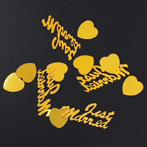 Miniatura 7 de Just Married - Confeti de mesa con purpurina metálica brillante para decoración de fiestas, bodas, festivales, 3.53 onzas (dorado)