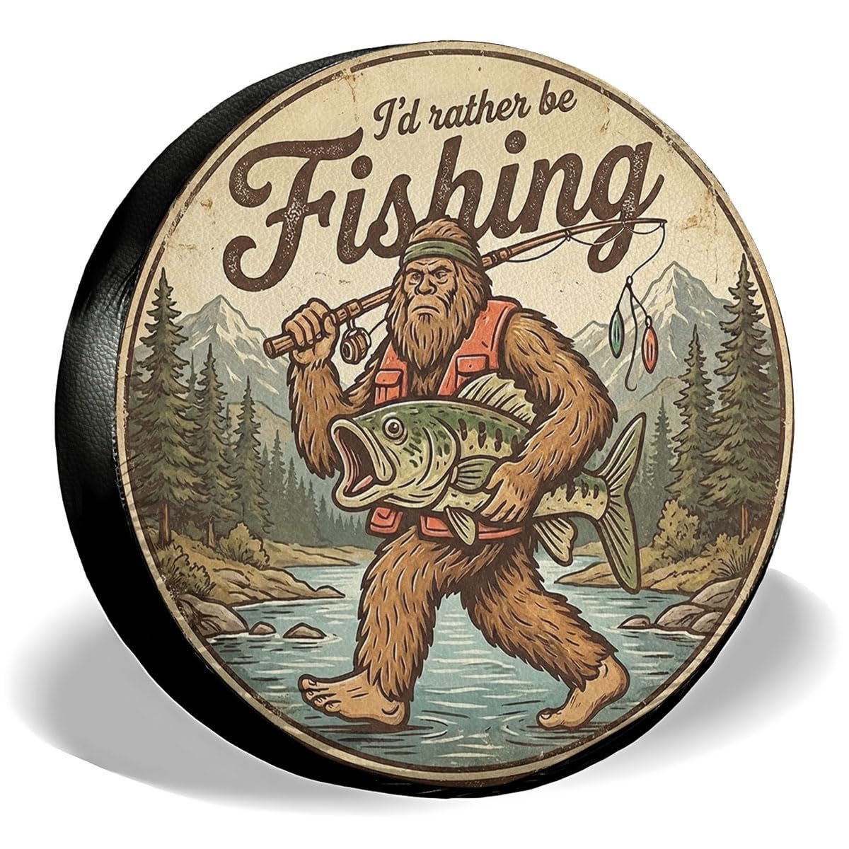 GENANY Fishing and Sasquatch Father's Day PVC Spare Tire Cover for RV Trailer, Waterproof, Size 18 Fits 33-35 Inch