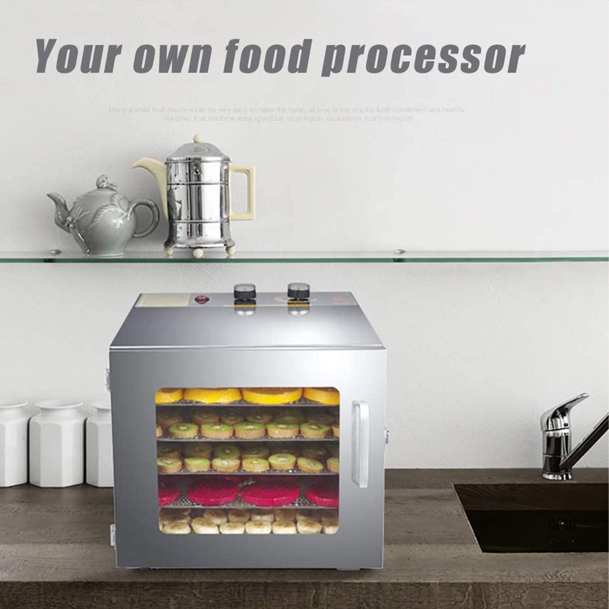 Essiccatori Alimenti Essiccatore Acciaio Inossidabile con 5 Vassoi Controlli della Temperatura Regolabili, per Erbe Essiccate Frutta Verdura Carne Secca,A,110V