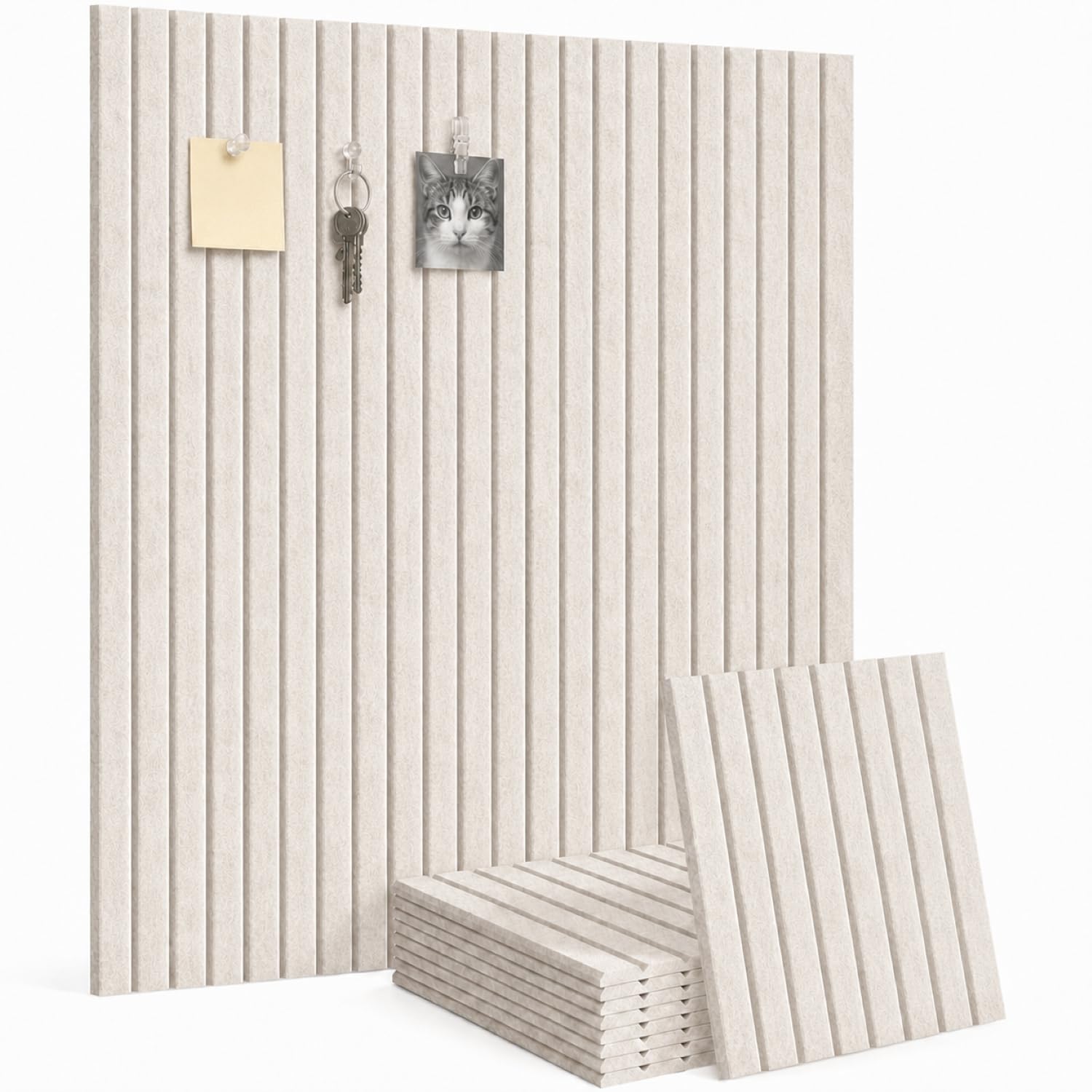Malajess 36"x36" Felt Bulletin Board - 9 Pack Polyester Wall Tiles w/Push Pins, Clips, Hooks & 50 Removable Adhesive Tabs - Cork Alternative for Home, Dorm, Office Decor & Organization (Oatmeal)